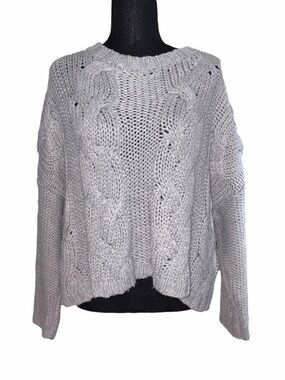Slouchy Cable Knit Cozy Sweater 🩶